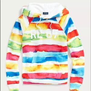 Polo Ralph Lauren RL 67 Watercolor Striped Rainbow Fleece Hoodie